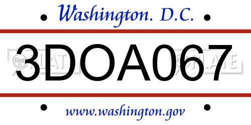 3DOA067 District Of Columbia License Plate