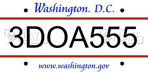 3DOA555 District Of Columbia License Plate
