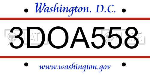 3DOA558 District Of Columbia License Plate