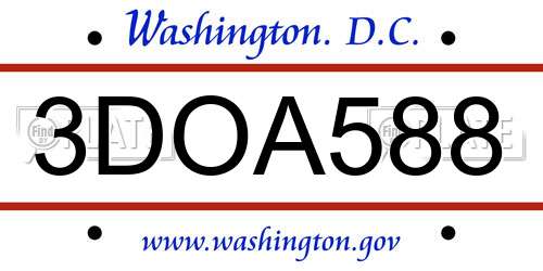 3DOA588 District Of Columbia License Plate