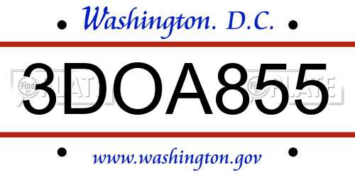 3DOA855 District Of Columbia License Plate