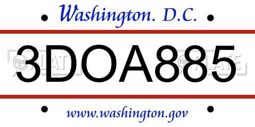 3DOA885 District Of Columbia License Plate