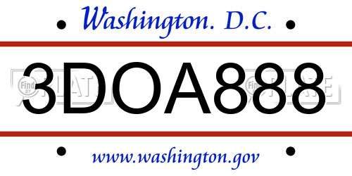 3DOA888 District Of Columbia License Plate