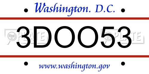3DOO53 District Of Columbia License Plate