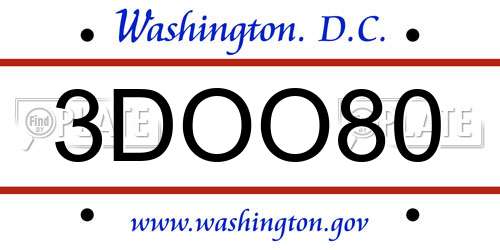 3DOO80 District Of Columbia License Plate