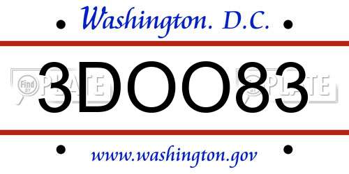 3DOO83 District Of Columbia License Plate