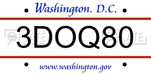 3DOQ80 District Of Columbia License Plate