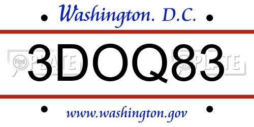 3DOQ83 District Of Columbia License Plate