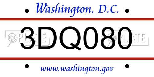 3DQ080 District Of Columbia License Plate