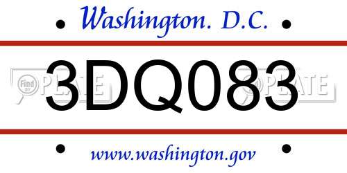 3DQ083 District Of Columbia License Plate