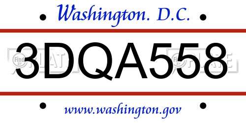 3DQA558 District Of Columbia License Plate