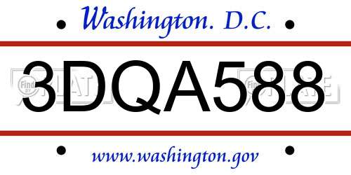 3DQA588 District Of Columbia License Plate