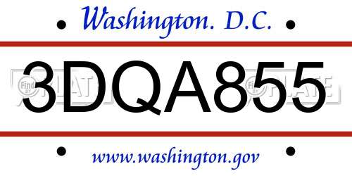 3DQA855 District Of Columbia License Plate