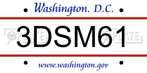 3DSM61 District Of Columbia License Plate