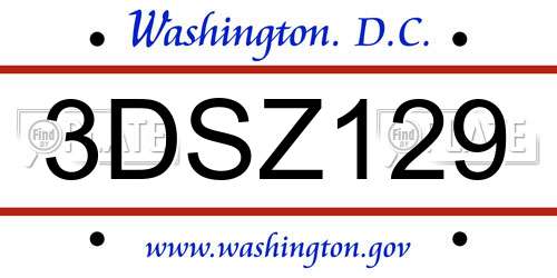 3DSZ129 District Of Columbia License Plate