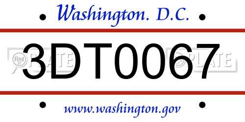 3DT0067 District Of Columbia License Plate