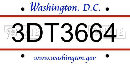 3DT3664 District Of Columbia License Plate