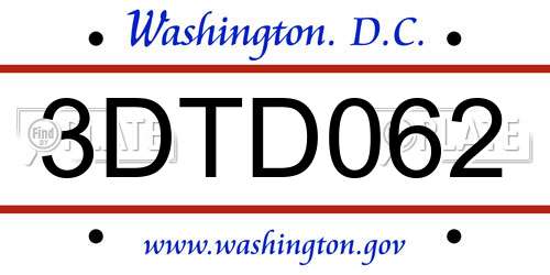 3DTD062 District Of Columbia License Plate