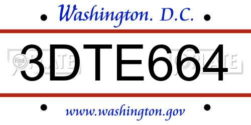 3DTE664 District Of Columbia License Plate