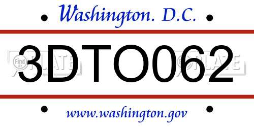3DTO062 District Of Columbia License Plate