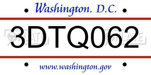 3DTQ062 District Of Columbia License Plate