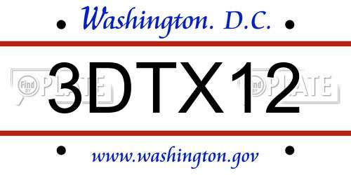 3DTX12 District Of Columbia License Plate