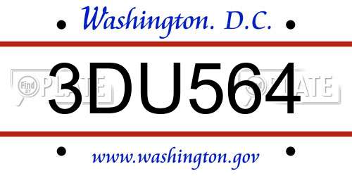 3DU564 District Of Columbia License Plate