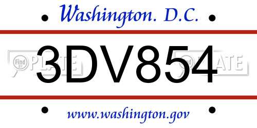 3DV854 District Of Columbia License Plate