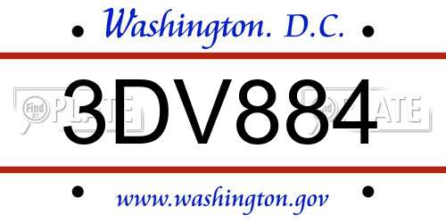 3DV884 District Of Columbia License Plate