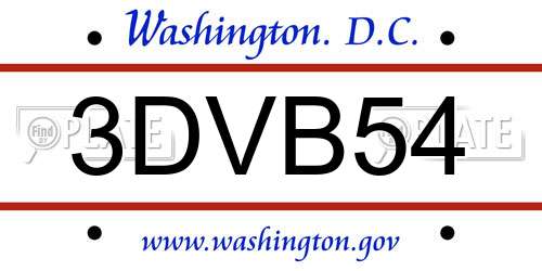 3DVB54 District Of Columbia License Plate