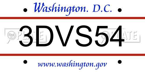 3DVS54 District Of Columbia License Plate