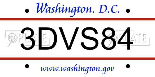 3DVS84 District Of Columbia License Plate