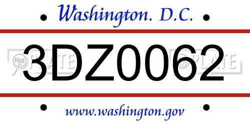 3DZ0062 District Of Columbia License Plate