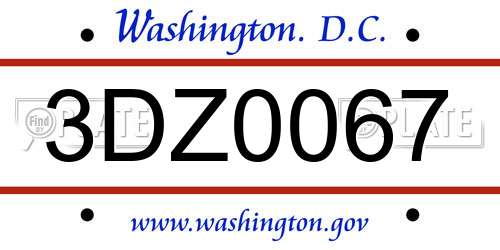 3DZ0067 District Of Columbia License Plate