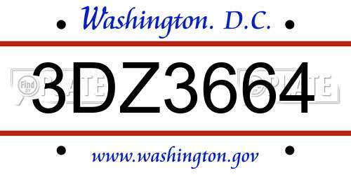 3DZ3664 District Of Columbia License Plate