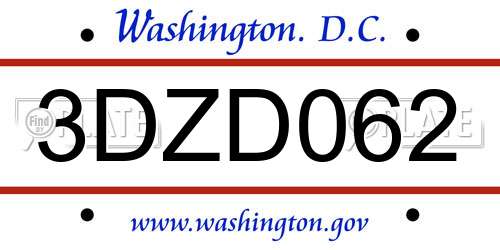 3DZD062 District Of Columbia License Plate