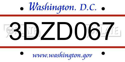 3DZD067 District Of Columbia License Plate
