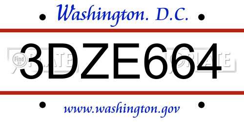 3DZE664 District Of Columbia License Plate