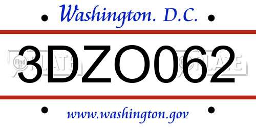 3DZO062 District Of Columbia License Plate