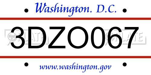 3DZO067 District Of Columbia License Plate