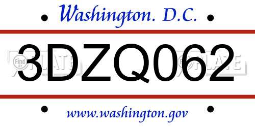 3DZQ062 District Of Columbia License Plate