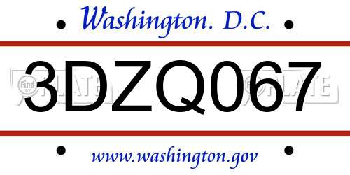 3DZQ067 District Of Columbia License Plate