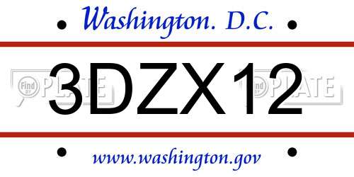 3DZX12 District Of Columbia License Plate