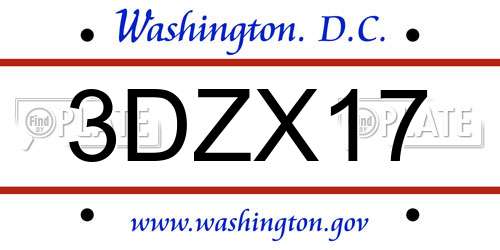 3DZX17 District Of Columbia License Plate