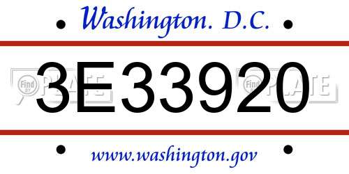 3E33920 District Of Columbia License Plate
