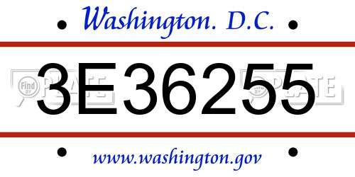 3E36255 District Of Columbia License Plate