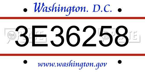 3E36258 District Of Columbia License Plate
