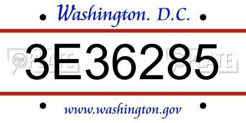 3E36285 District Of Columbia License Plate
