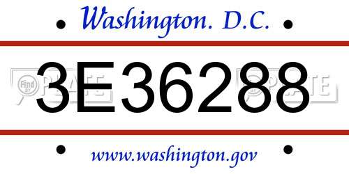 3E36288 District Of Columbia License Plate