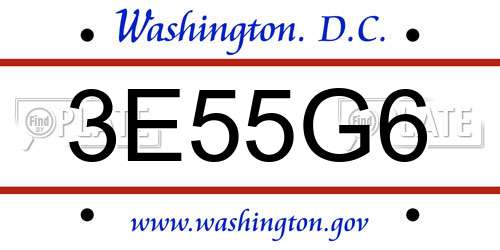 3E55G6 District Of Columbia License Plate